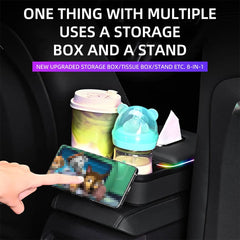 Car Center Console Armrest Storage Box With LED Ambient Light Cup