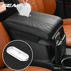 Car Armrest Box Cover – Memory Foam Center Console Extension Cushion with Tissue Holder