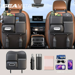 6-in-1 Car Seat Back Organizer – Premium PU Leather Storage Bag with Tissue Holder