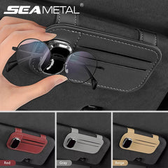 Clip para Gafas de Sol para Visera de Coche – Soporte de Gafas de Sol de Cuero PU Antiarañazos con Ranura para Tarjetas