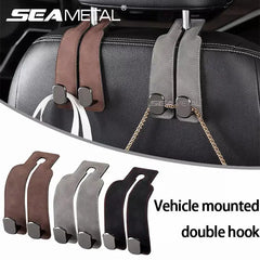 Premium Car Headrest Hook – Suede Rear Seat Dual Alloy Hanger with 20KG Load Capacity