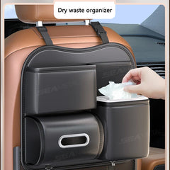 6-in-1 Car Seat Back Organizer – Premium PU Leather Storage Bag with Tissue Holder