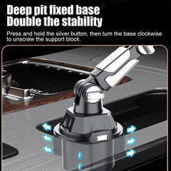 360-Degree Rotating Car Phone & Tablet Holder – Adjustable 6.5–9.5CM Cup Holder Mount