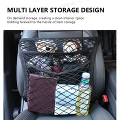 Organizador de malla para coche de 2 capas - Red universal de almacenamiento para asientos, soporte de carga de gran capacidad