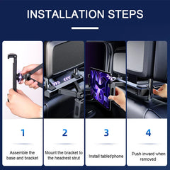 Telescopic Car Headrest Tablet Holder – 360° Rotating Mount for 4–12.9in Devices