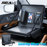 Portable Car Steering Wheel Laptop Tray – Foldable Multi-Pocket Storage Organizer
