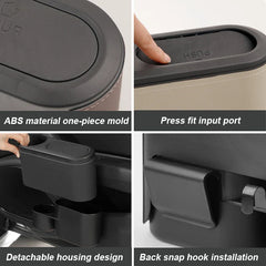 Car Rear Row Trash Can – Hanging ABS Garbage Bin with Pressing Lid & Drink Holder