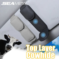 Magnetic Cowhide Car Glasses Holder – Dual-Clip Stable Sun Visor Sunglasses Organizer