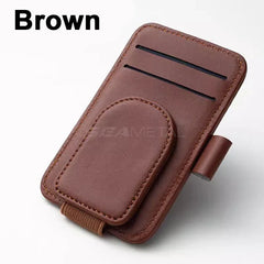 Magnetic Sun Visor Glasses Holder – Premium PU Leather Sunglasses Clip with Card Slot