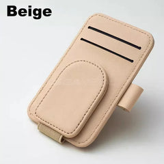 Magnetic Sun Visor Glasses Holder – Premium PU Leather Sunglasses Clip with Card Slot