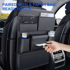 Organizador de respaldo para asiento de coche con 7 bolsillos – Almacenamiento colgante todo en uno de cuero de PU con soporte para vasos y pañuelos
