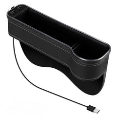 Car Seat Gap Storage Box with LED Atmosphere Light – Dual USB Charger & Cup Holder