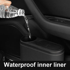Car Rear Row Trash Can – Hanging ABS Garbage Bin with Pressing Lid & Drink Holder