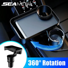 Car Cup Holder Expander with Tray – 360° Rotating Stable Drink Holder with Adjustable Base