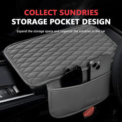 Breathable Car Arm Rest Cushion – Anti-Scratch Center Console Cover with Storage Bag