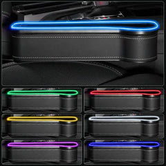 Car Seat Gap Storage Box with LED Atmosphere Light – Dual USB Charger & Cup Holder