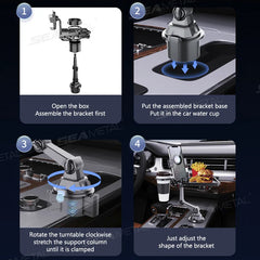 Universal Car Drink Holder Expander – Anti-Slip Silicone Base with 360° Phone Holder