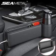 Universal Car Seat Gap Filler – Wear-Resistant PU Leather Organizer with Cup Holder