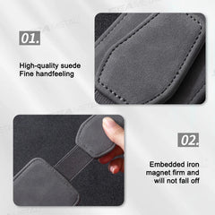 Soporte de Lujo de Gamuza para Gafas de Coche – Fuerte Clip Magnético para Parasol con Bolsillo para Tarjetas