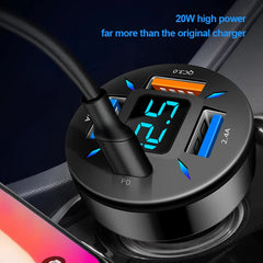 66W Car Cigarette Lighter Charger – 4-Port Fast Charging for iPhone, Xiaomi, Samsung
