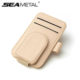Magnetic Sun Visor Glasses Holder – Premium PU Leather Sunglasses Clip with Card Slot