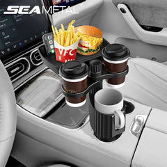 4-in-1 Car Cup Holder Extension – 360° Rotating Snack Tray & Drink Holder (3kg Load)