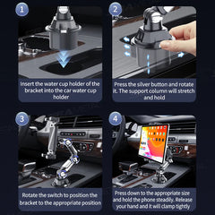360-Degree Rotating Car Phone & Tablet Holder – Adjustable 6.5–9.5CM Cup Holder Mount