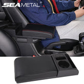PU Leather Car Armrest Storage Box – Multi-Functional Movable Armrest with Cup Holder