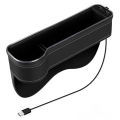 Car Seat Gap Storage Box with LED Atmosphere Light – Dual USB Charger & Cup Holder