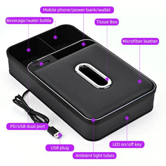 Car Center Console Armrest Storage Box With LED Ambient Light Cup