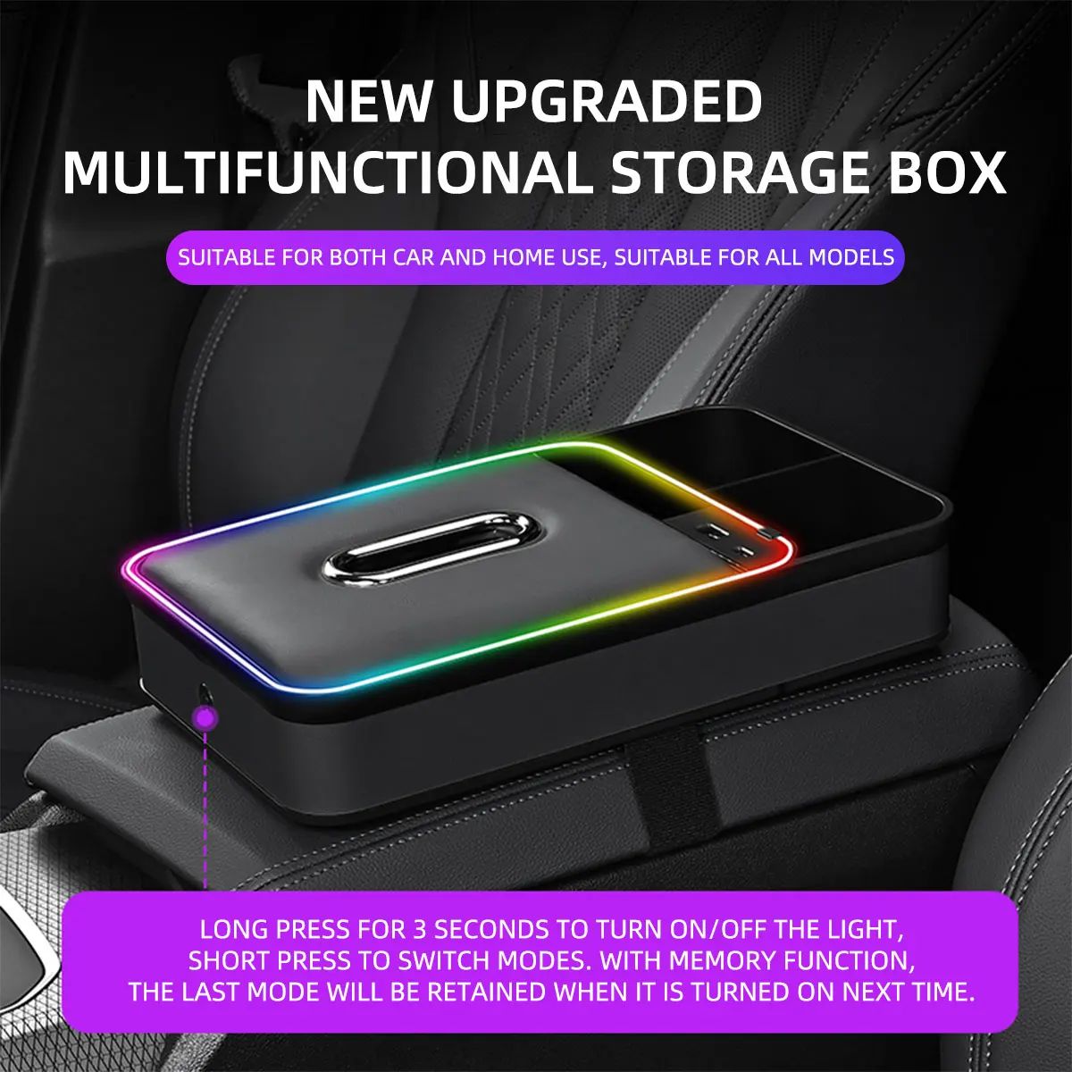 Car Center Console Armrest Storage Box With LED Ambient Light Cup