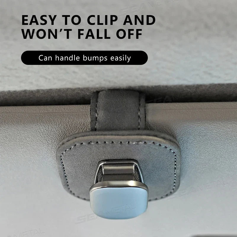 Compact Alloy Car Visor Glasses Holder – Premium Suede Sunglasses Mount