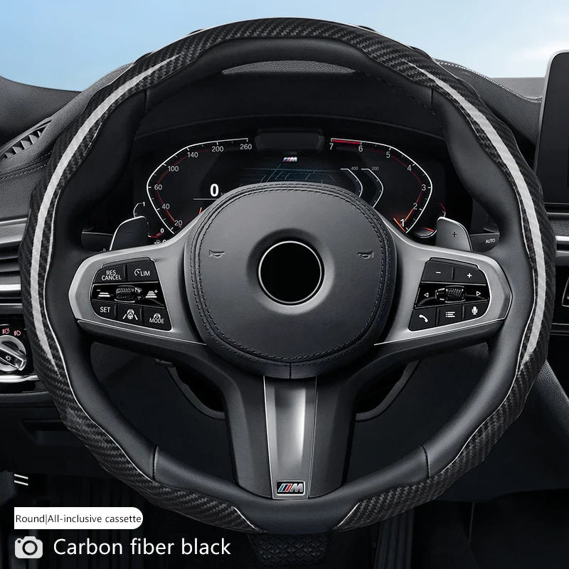 Carbon Fiber Steering Wheel Cover – Non-Slip Anti-Scratch Protection for 37–39cm Wheels