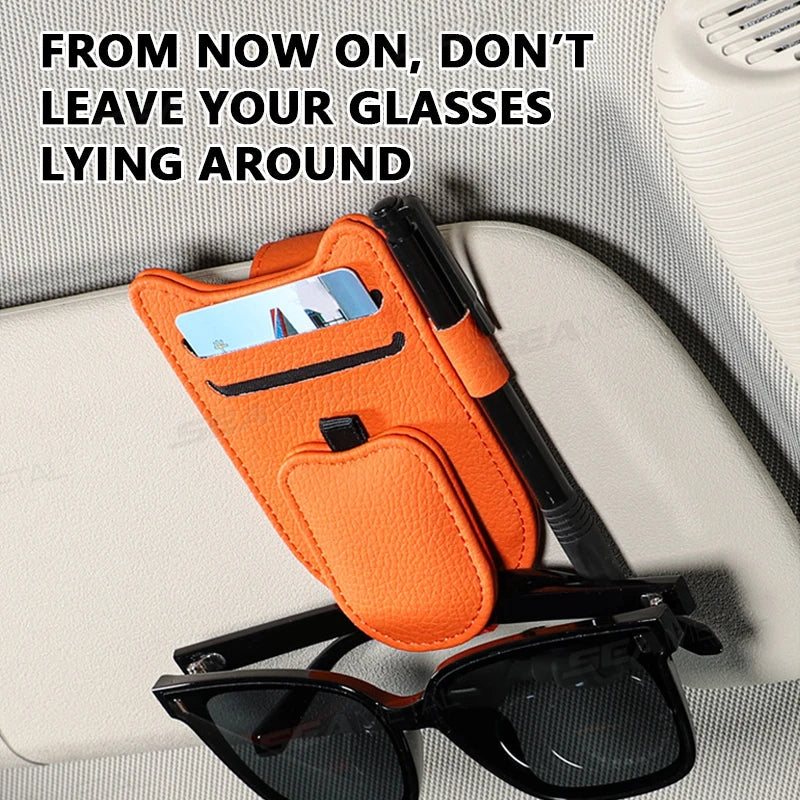 Luxury Car Visor Glasses Clip – Magnetic 3-in-1 Sunglasses Holder with Card Slot