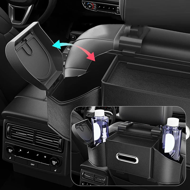 SEAMETAL Car Back Seat Organizer – Multifunction Storage Box with Cup Holder, Trash Bin & Phone Mount