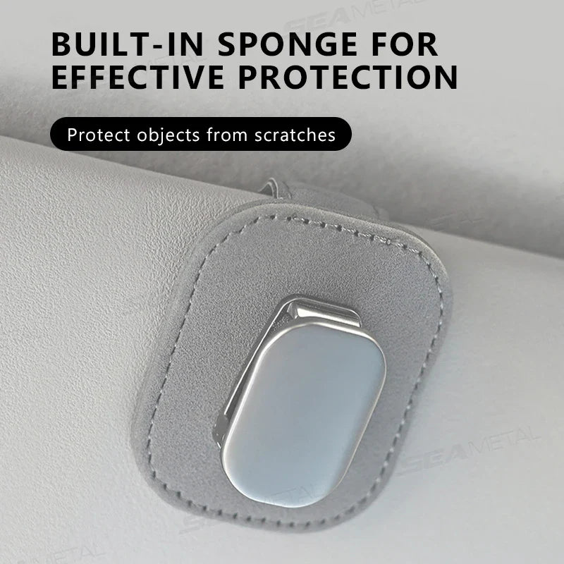 Metal Car Glasses Holder Clip – Wear-Resistant Suede Sunglasses Hanger with Soft Sponge Cushion