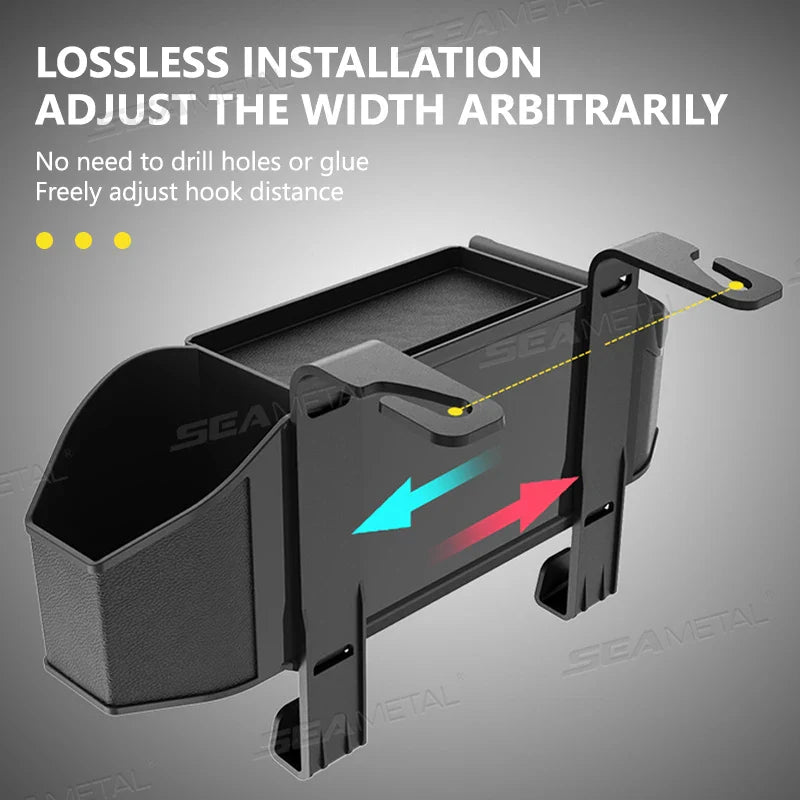 SEAMETAL Car Back Seat Organizer – Multifunction Storage Box with Cup Holder, Trash Bin & Phone Mount