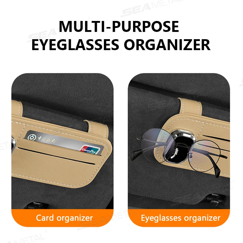 Clip para Gafas de Sol para Visera de Coche – Soporte de Gafas de Sol de Cuero PU Antiarañazos con Ranura para Tarjetas