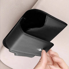 Premium Cowhide Sun Visor Glasses Holder – Wear-Resistant Leather Sunglasses Storage Case for Car