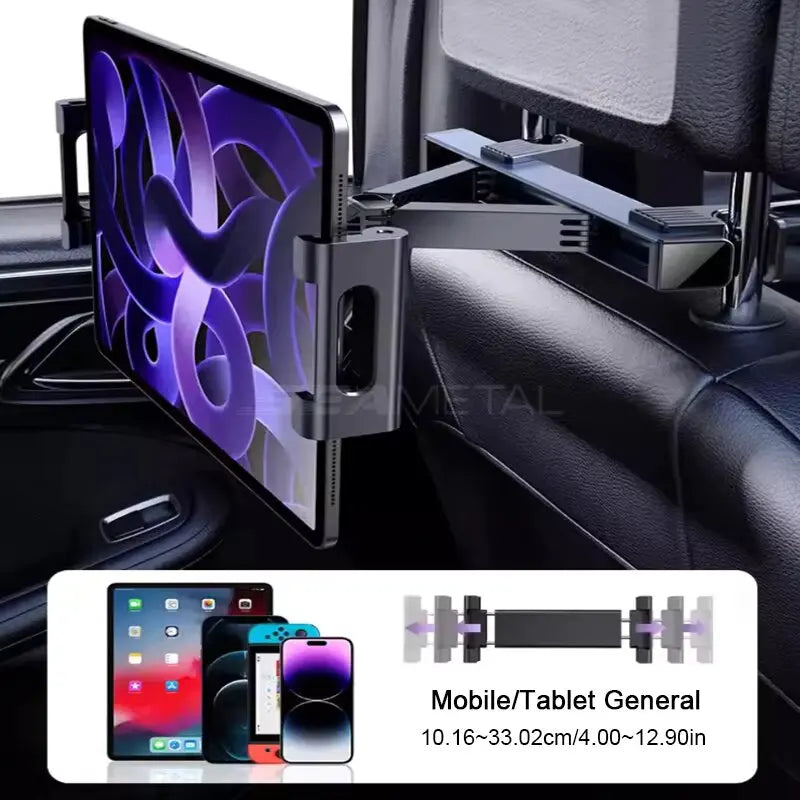 Telescopic Car Headrest Tablet Holder – 360° Rotating Mount for 4–12.9in Devices