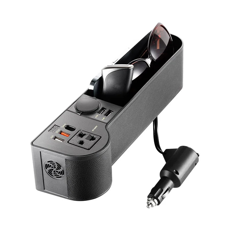 Car Seat Crevice Storage Organizer – Built-In 220V Inverter & 4 USB QC3.0 Fast Charging Ports