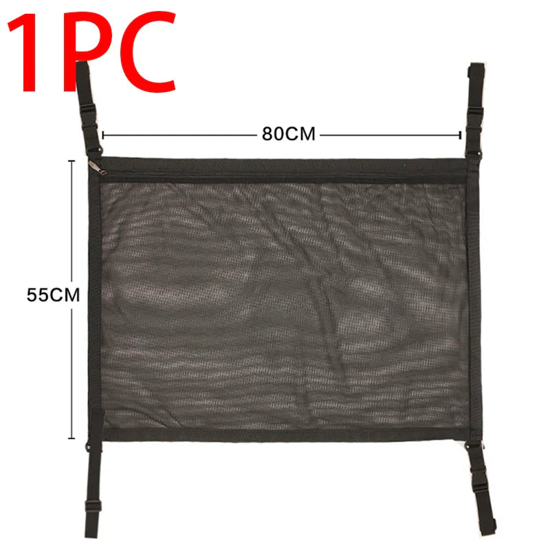 Car Ceiling Storage Net Pocket 80x55cm – Hanging Polyester Mesh Roof Organizer with Zipper