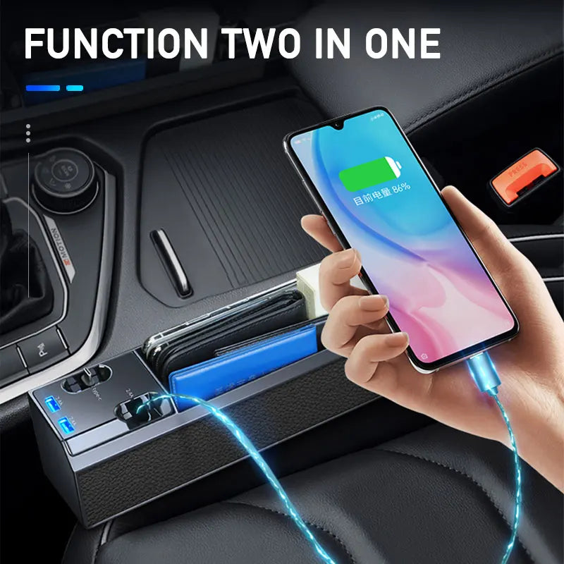 Multifunctional Car Seat Gap Organizer – Dual USB Port Charger for iPhone & Android