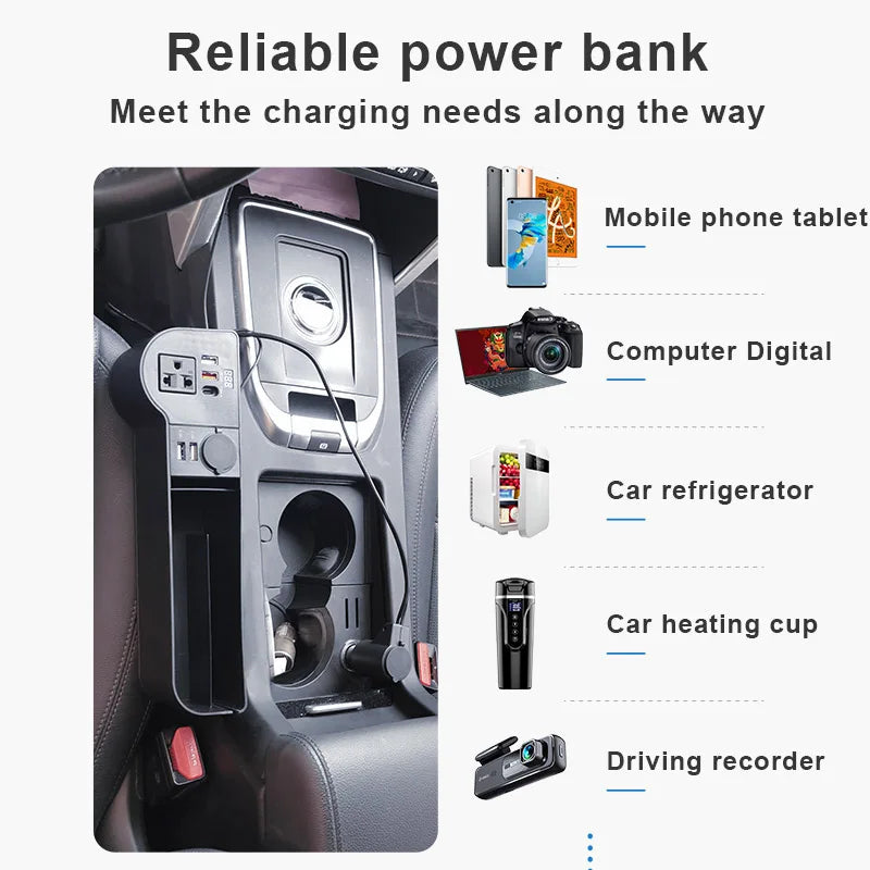 Car Seat Crevice Storage Organizer – Built-In 220V Inverter & 4 USB QC3.0 Fast Charging Ports