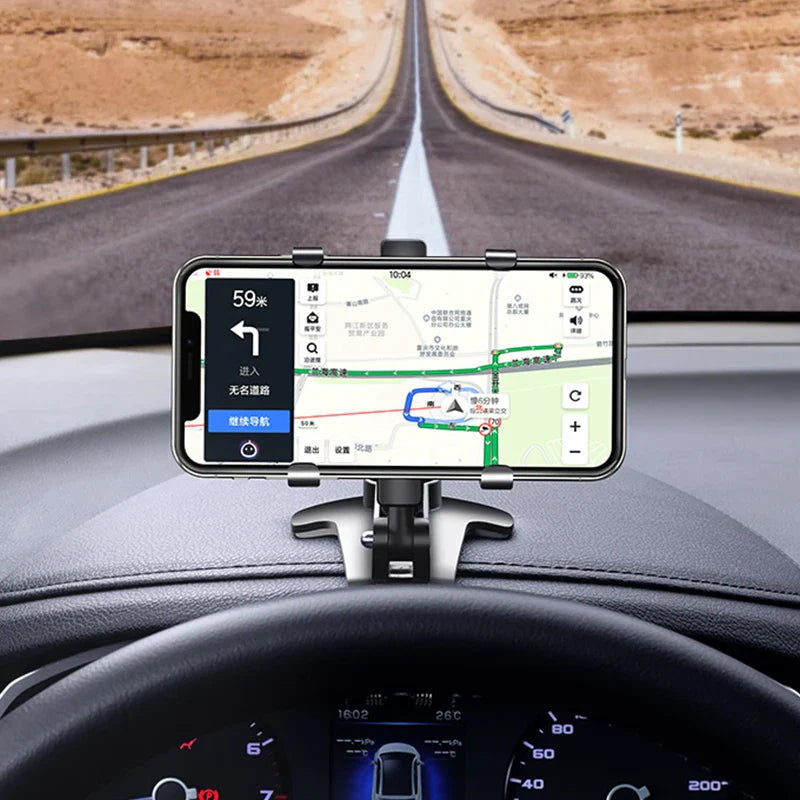 Universal Car Mobile Phone Holder – Clip-On Mount for Dashboard & Rear View Mirror