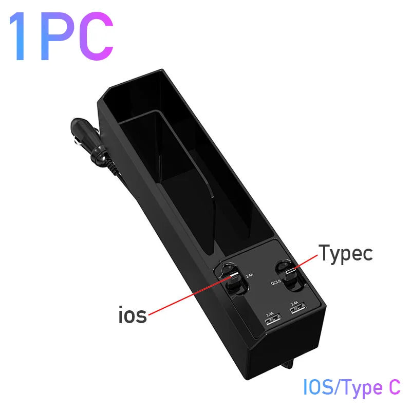 Multifunctional Car Seat Gap Organizer – Dual USB Port Charger for iPhone & Android