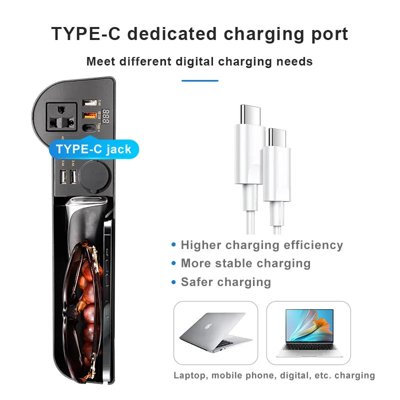 Car Seat Crevice Storage Organizer – Built-In 220V Inverter & 4 USB QC3.0 Fast Charging Ports