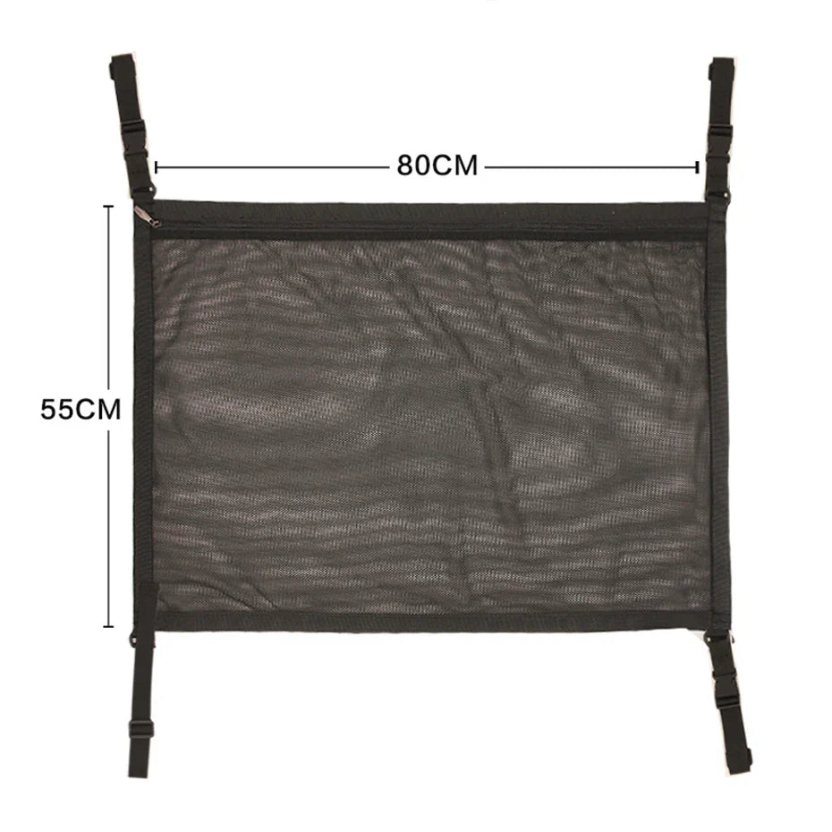 Car Ceiling Storage Net Pocket 80x55cm – Hanging Polyester Mesh Roof Organizer with Zipper