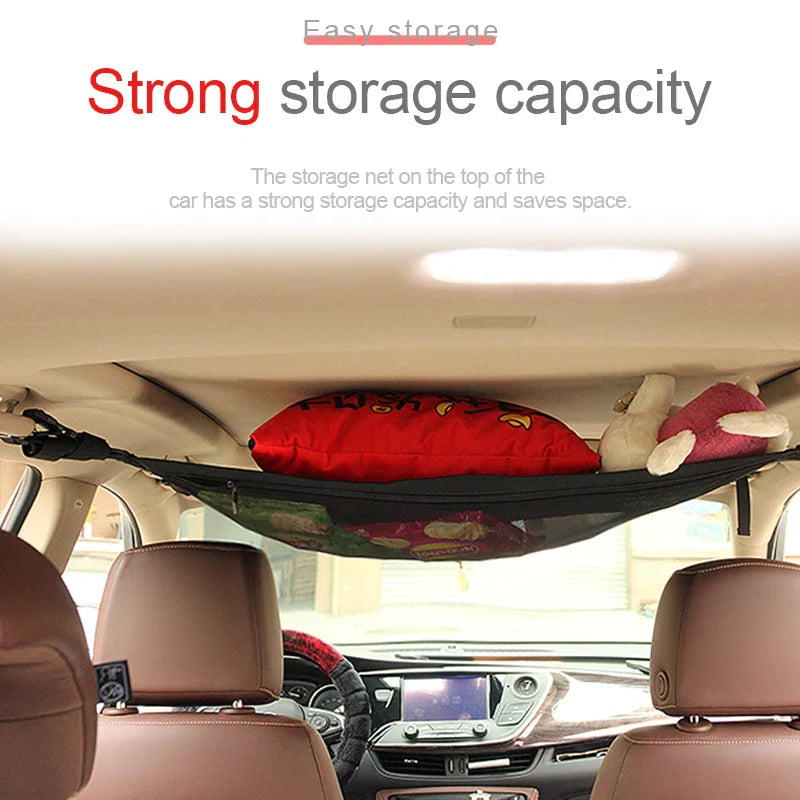 Car Ceiling Storage Net Pocket 80x55cm – Hanging Polyester Mesh Roof Organizer with Zipper