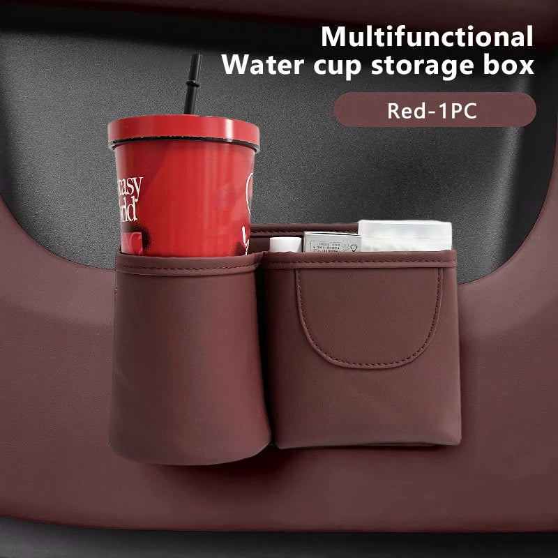 Universal Car Seat Back Organizer – 2-in-1 Leatherette Door Storage Bag with Cup Holder